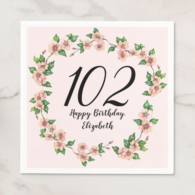 Servilleta De Papel Pretty 102nd birthday blush pink floral (Subido por el creador)