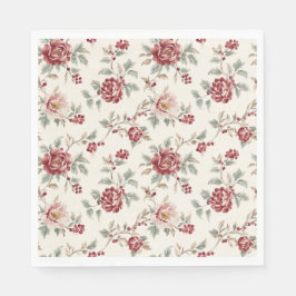 Servilleta De Papel Pretty Chic Red Cream Floral Birthday