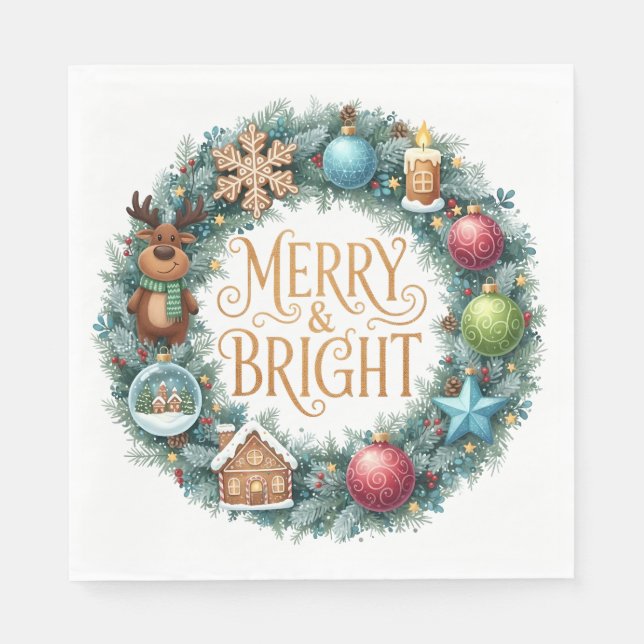 SERVILLETA DE PAPEL PRETTY HOLIDAY CHRISTMAS NEW YEAR WREATHS (Anverso)