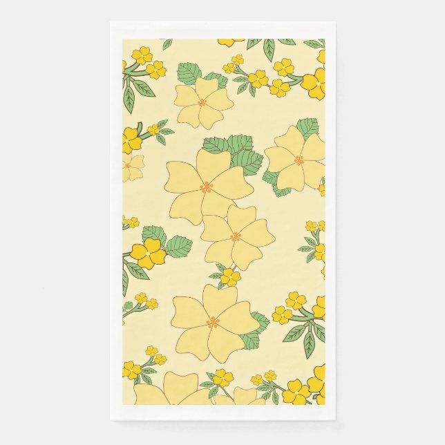Servilleta De Papel Pretty Pastel Yellow Floral Pattern, (Anverso)