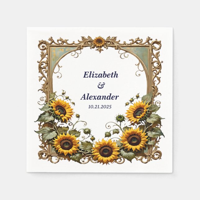Servilleta De Papel Pretty Yellow sunflower with art frame wedding  (Anverso)