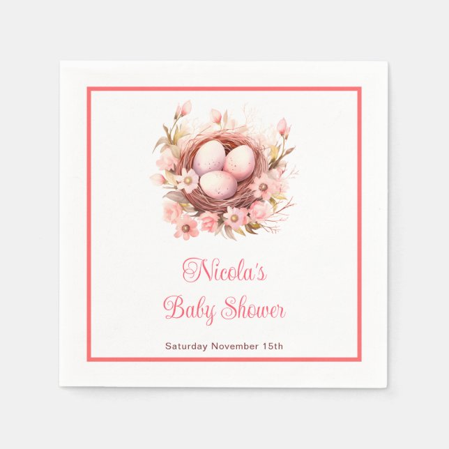 Servilleta De Papel Primavera Aves Nest Baby Shower (Anverso)