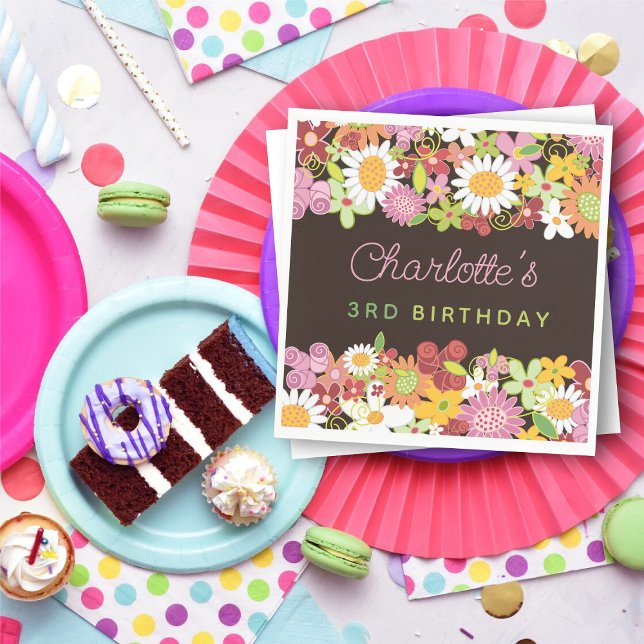 Servilleta De Papel Primavera Brillante Rosa Flores Jardín Chica Cumpl (Pink Pastels Spring Flowers Garden Kid's Birthday Party Paper Napkins @ fat_fa_tin)