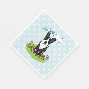 Servilleta De Papel Primavera Flores Boston Terrier Dog (negro) lindo