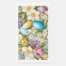Servilleta De Papel Primavera. Narciso, jacintos, tulipanes, huevos de