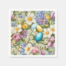 Servilleta De Papel Primavera. Narciso, jacintos, tulipanes, huevos de