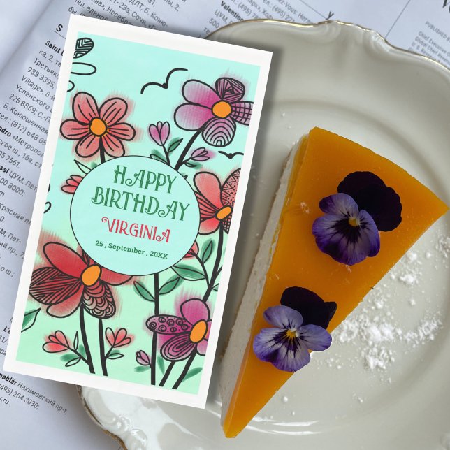 SERVILLETA DE PAPEL PRIMAVERA ÚNICA DOODLE ROJO FLORES CUMPLEAÑOS (Subido por el creador)