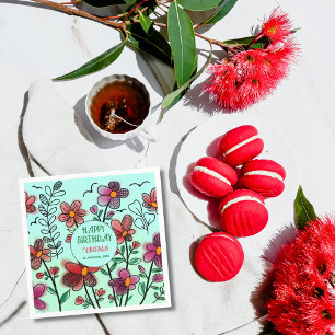 SERVILLETA DE PAPEL PRIMAVERA ÚNICA DOODLE ROJO FLORES CUMPLEAÑOS