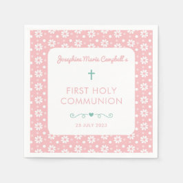 Servilleta De Papel Primer bautismo religioso Chica floral rosa de la 