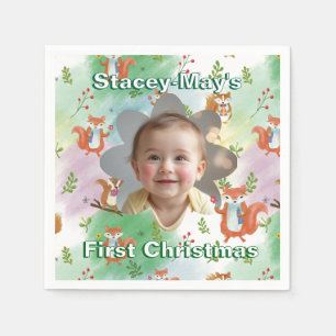 Servilleta De Papel Primer bebé de Navidad Pillow Woodland Animal