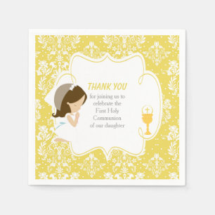 Servilleta De Papel Primer brunette de la comunión Chica Gold Damask