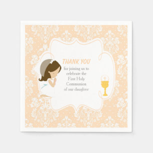 Servilleta De Papel Primer Chica de Brunette Communia Peach Damask