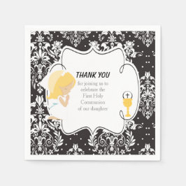 Servilleta De Papel Primer Chica rubio de la comunidad Damasco negro