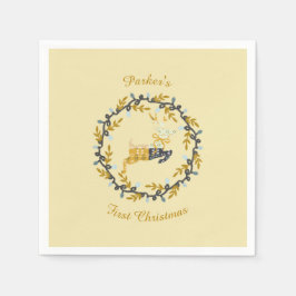 Servilleta De Papel Primer Ciervo de Navidad con Corona Amarillo