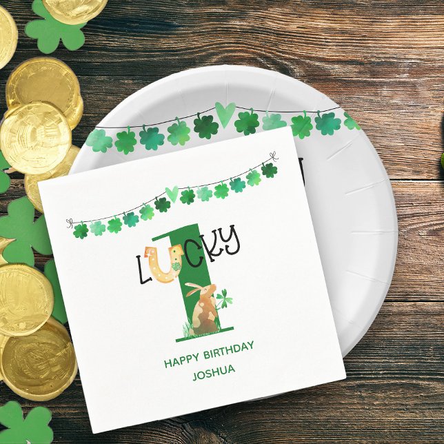 Servilleta De Papel Primer cumpleaños, afortunado, un Shamrock Bunting (Lucky One First Birthday Party Personalized Napkins)