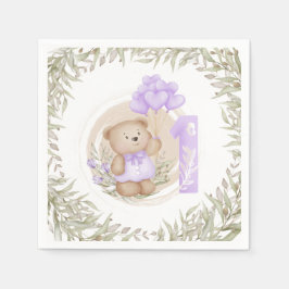 Servilleta De Papel Primer cumpleaños Cute Teddy Bear Heart Balloons