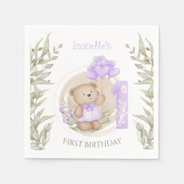 Servilleta De Papel Primer cumpleaños Cute Teddy Bear Heart Balloons
