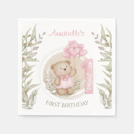 Servilleta De Papel Primer cumpleaños Cute Teddy Bear Heart Balloons
