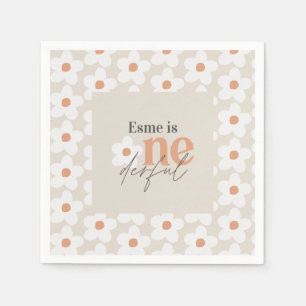 Servilleta De Papel Primer cumpleaños daisy boho retro terracotta natu