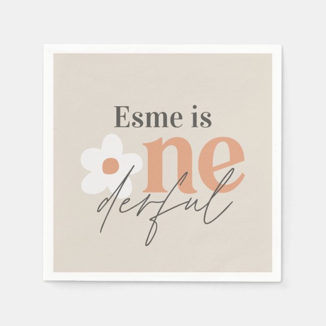 Servilleta De Papel Primer cumpleaños daisy boho retro terracotta natu (Anverso)