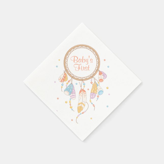 Servilleta De Papel Primer cumpleaños de Boho Baby Dreamcatcher tribal (Borde)