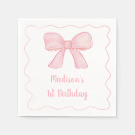 Servilleta De Papel Primer cumpleaños de Bow Rosado