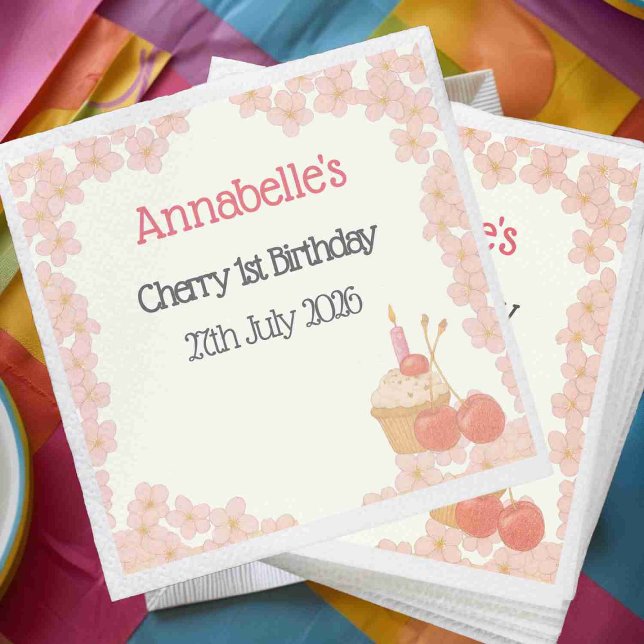 Servilleta De Papel Primer cumpleaños de cerezo con temática de cerezo (Subido por el creador)