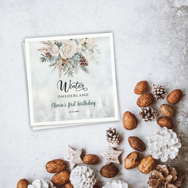 Servilleta De Papel Primer cumpleaños de Evergreen Winter Onederland (Subido por el creador)