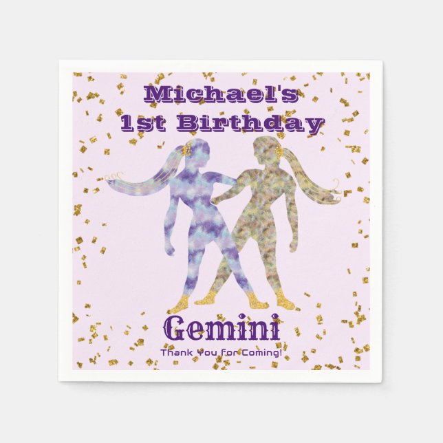 Servilleta De Papel Primer cumpleaños de Gemini divertido y Confetti d (Anverso)