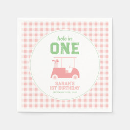 Servilleta De Papel Primer cumpleaños de Hole in One Pink Check Chica