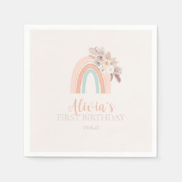 Servilleta De Papel Primer cumpleaños de la acuarela arcoiris Boho