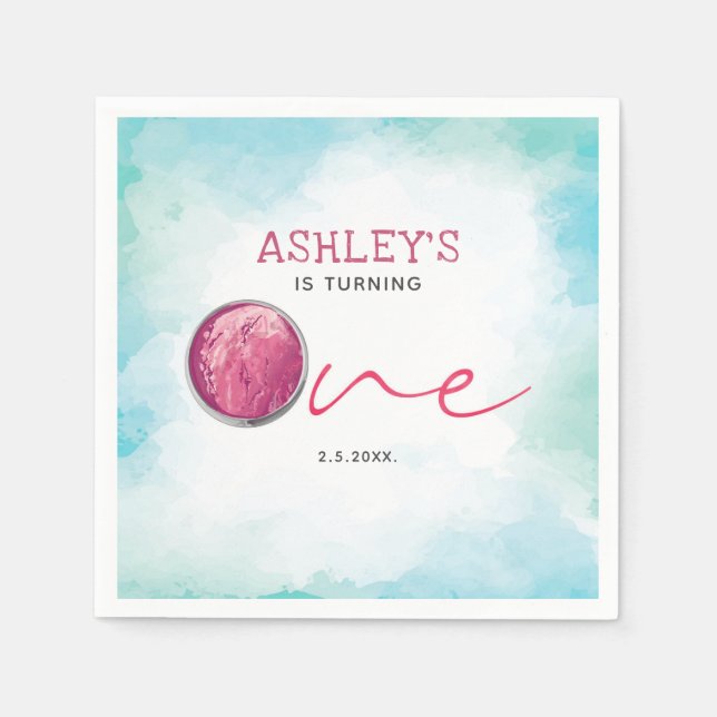 Servilleta De Papel Primer cumpleaños de la acuarela de helado (Anverso)