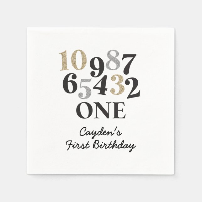 Servilleta De Papel Primer cumpleaños de la cuenta regresiva de Año Nu (Anverso)