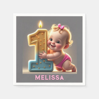SERVILLETA DE PAPEL "PRIMER CUMPLEAÑOS DE LA NIÑA DE BEBÉ"