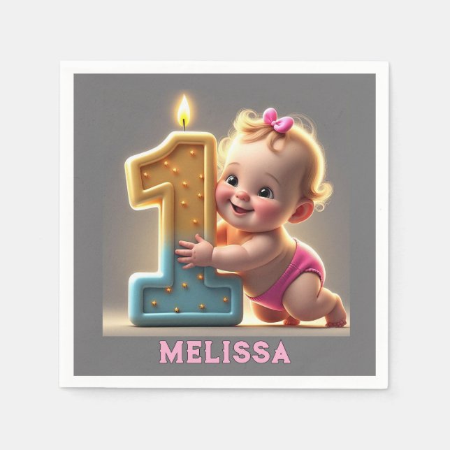 SERVILLETA DE PAPEL "PRIMER CUMPLEAÑOS DE LA NIÑA DE BEBÉ" (Anverso)