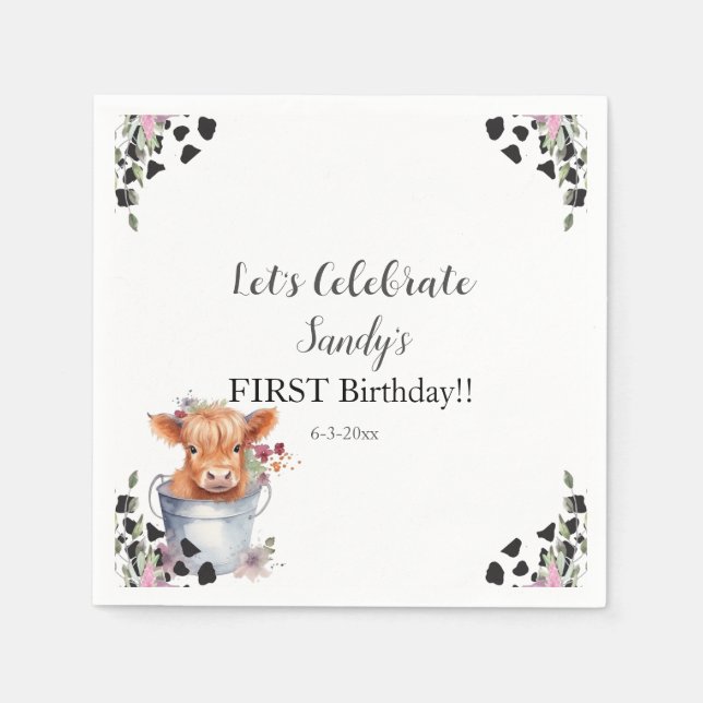Servilleta De Papel Primer cumpleaños de la vaca sagrada (Anverso)