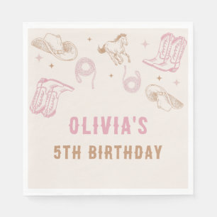 Servilleta De Papel Primer cumpleaños de niña rodeo occidental rosada