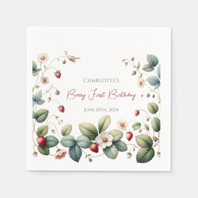 Servilleta De Papel Primer cumpleaños de personalizado Berry (Anverso)