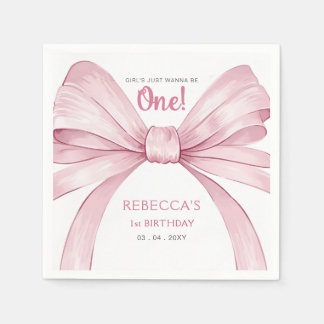 Servilleta De Papel Primer cumpleaños de Pink Bow Coquette