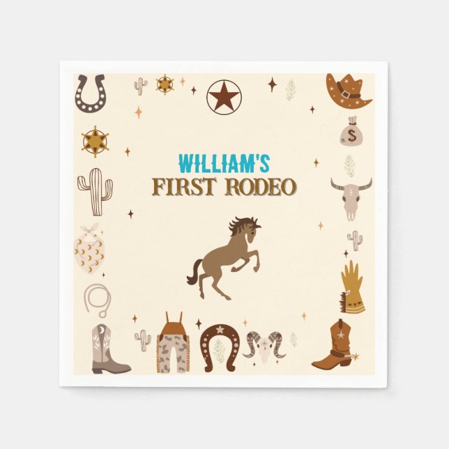 Servilleta De Papel Primer cumpleaños de Rodeo Cowboy (Anverso)