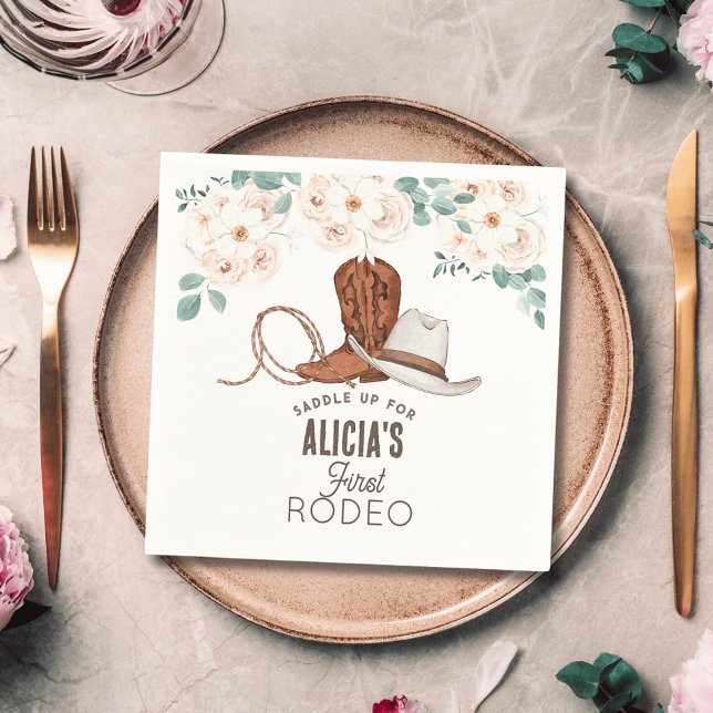 Servilleta De Papel Primer cumpleaños de Rodeo Cowgirl Western Floral (Subido por el creador)
