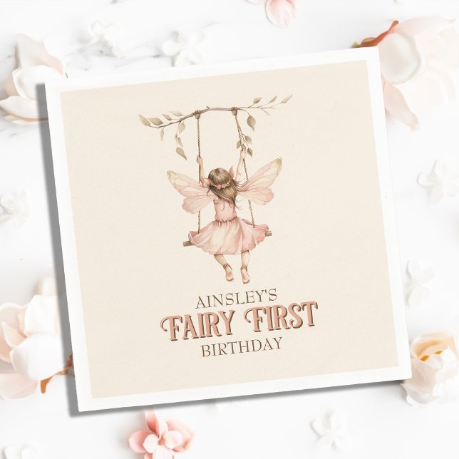 Servilleta De Papel Primer cumpleaños de Rubor Pink Fairy personalizad (Subido por el creador)