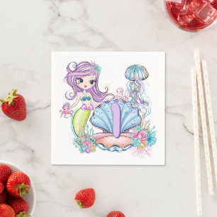 Servilleta De Papel Primer cumpleaños de Sirena   Fiesta Whimsical Sea