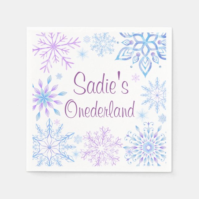 Servilleta De Papel Primer cumpleaños de Snowflake Winter One-Derland (Anverso)