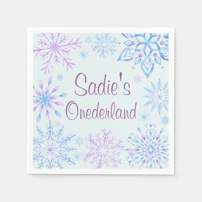 Servilleta De Papel Primer cumpleaños de Snowflake Winter One-Derland (Anverso)