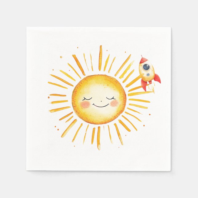 Servilleta De Papel Primer cumpleaños de Sun y Rocketship (Anverso)