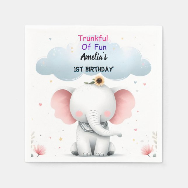 Servilleta De Papel Primer cumpleaños de un elefante blanco maderero (Anverso)
