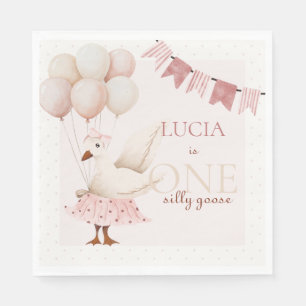 Servilleta De Papel Primer cumpleaños de un pastel rosado de una galli