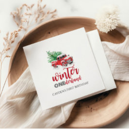 Servilleta De Papel Primer cumpleaños de Winter Onederland Red Truck