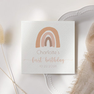 Servilleta De Papel Primer cumpleaños del arcoiris del Pastel Rosa Boh